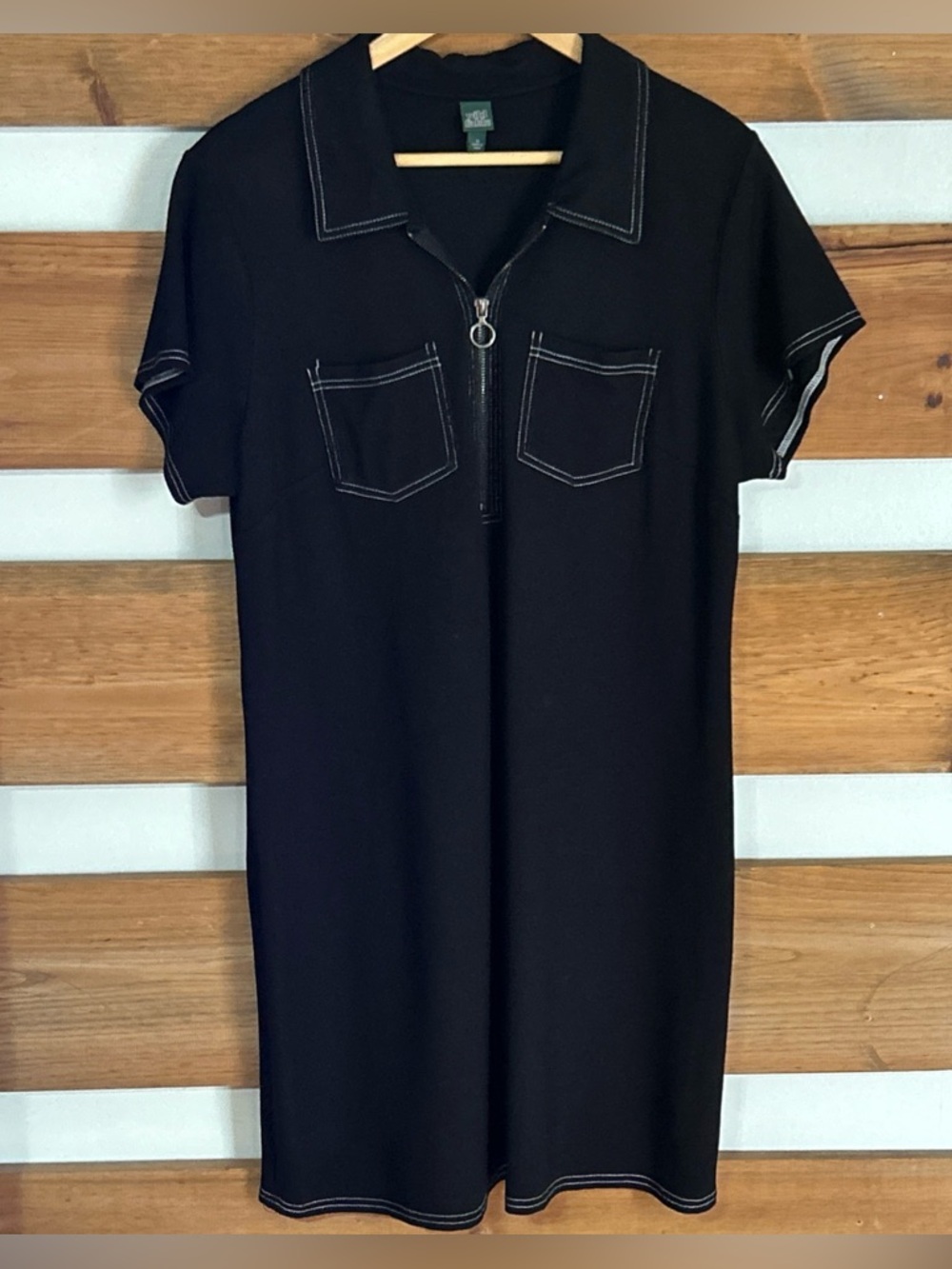 Wild Fable Black Lounge Midi Dress with Ring-Zip Front Women's Plus Size 1X